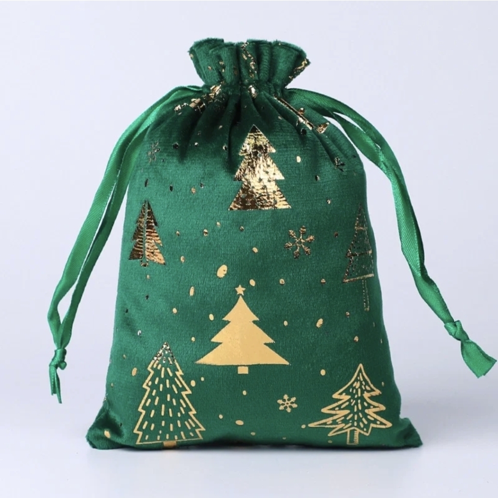 5 Green & Gold Drawstring Bags